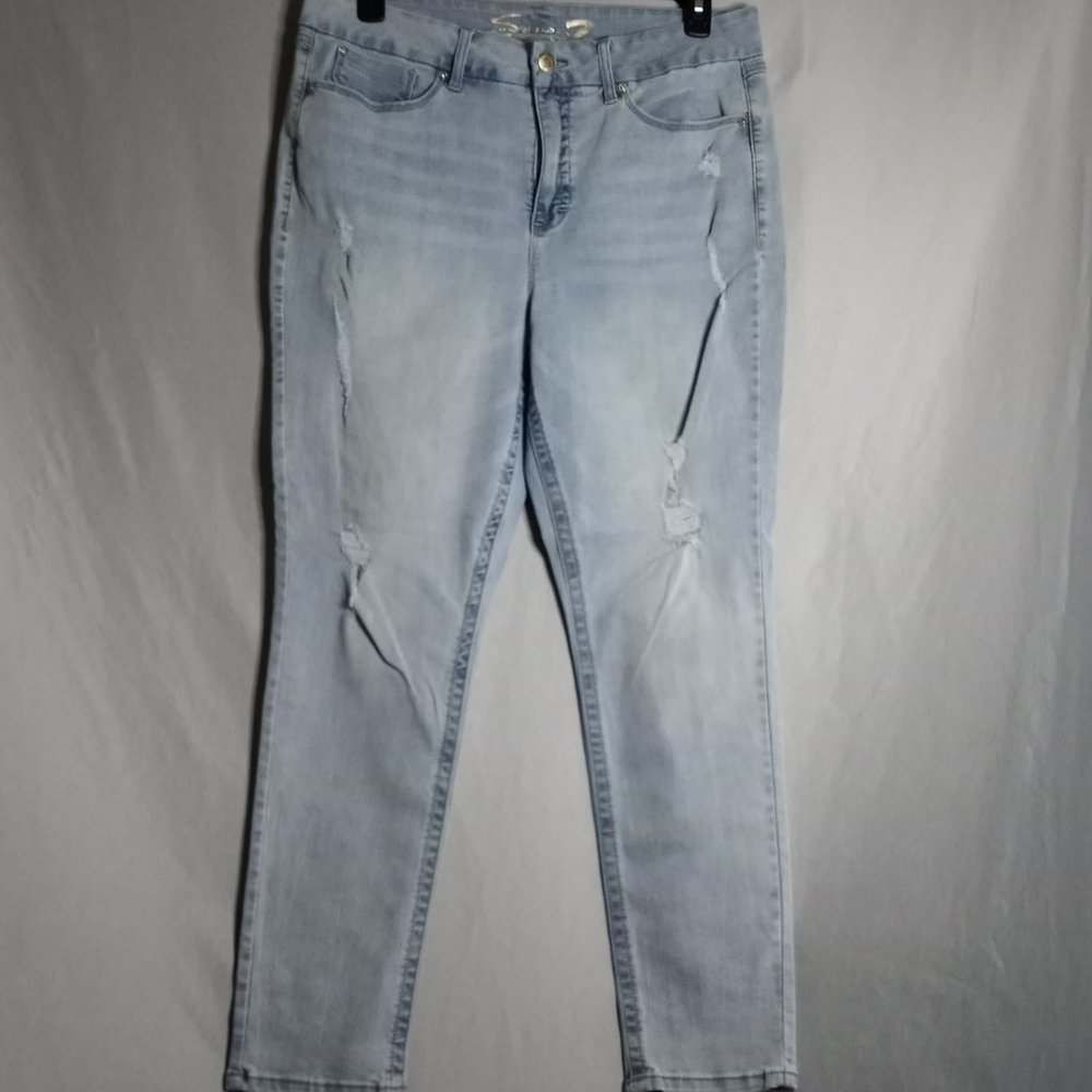 Seven7 Women's Tummy Less High-Rise Skinny Distressed Light Wash Jeans Size 16